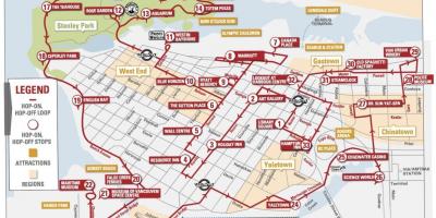 Mapa Vancouver hop-hop-off tramwaj 