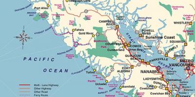 Mapa wyspy Vancouver kemping 
