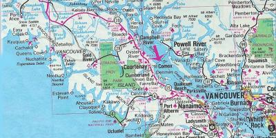 Mapa wyspy Vancouver jezior