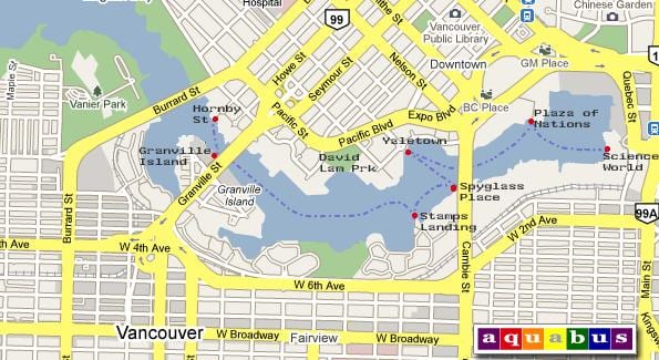 Mapa аквабус Vancouver