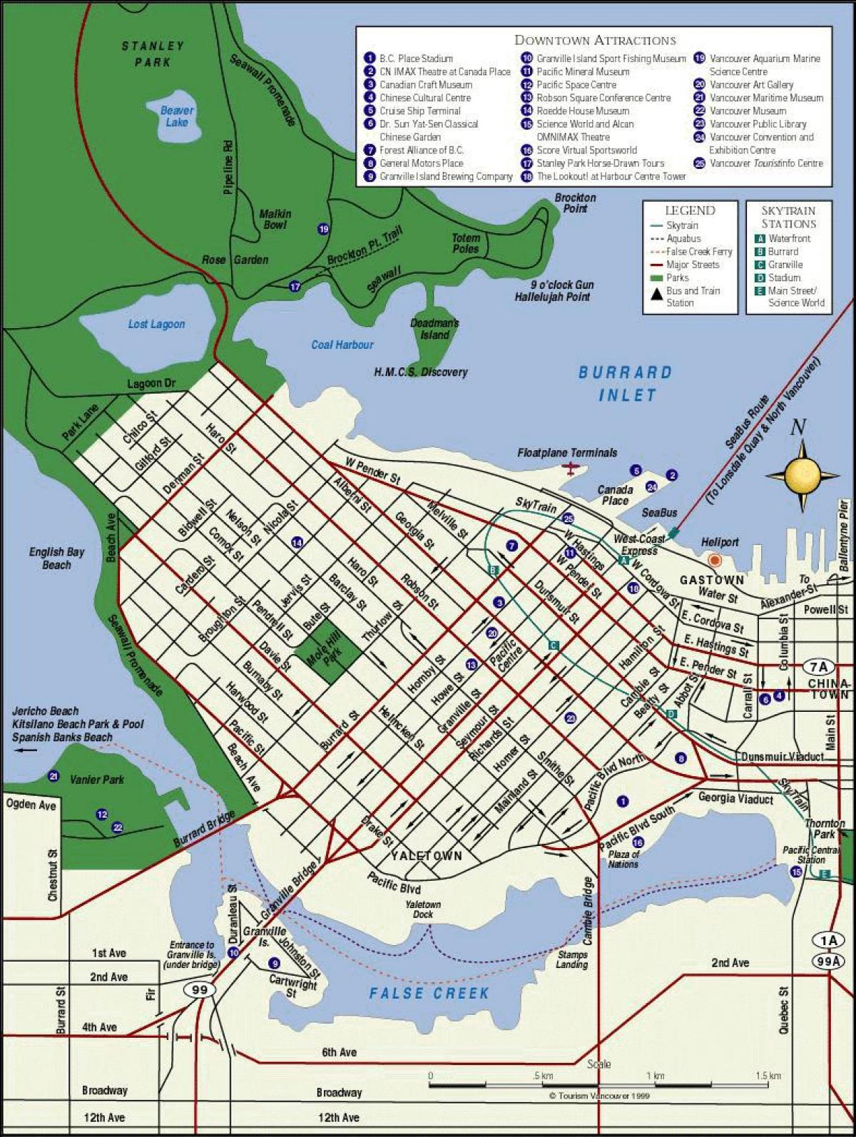 Mapa centrum miasta Vancouver 