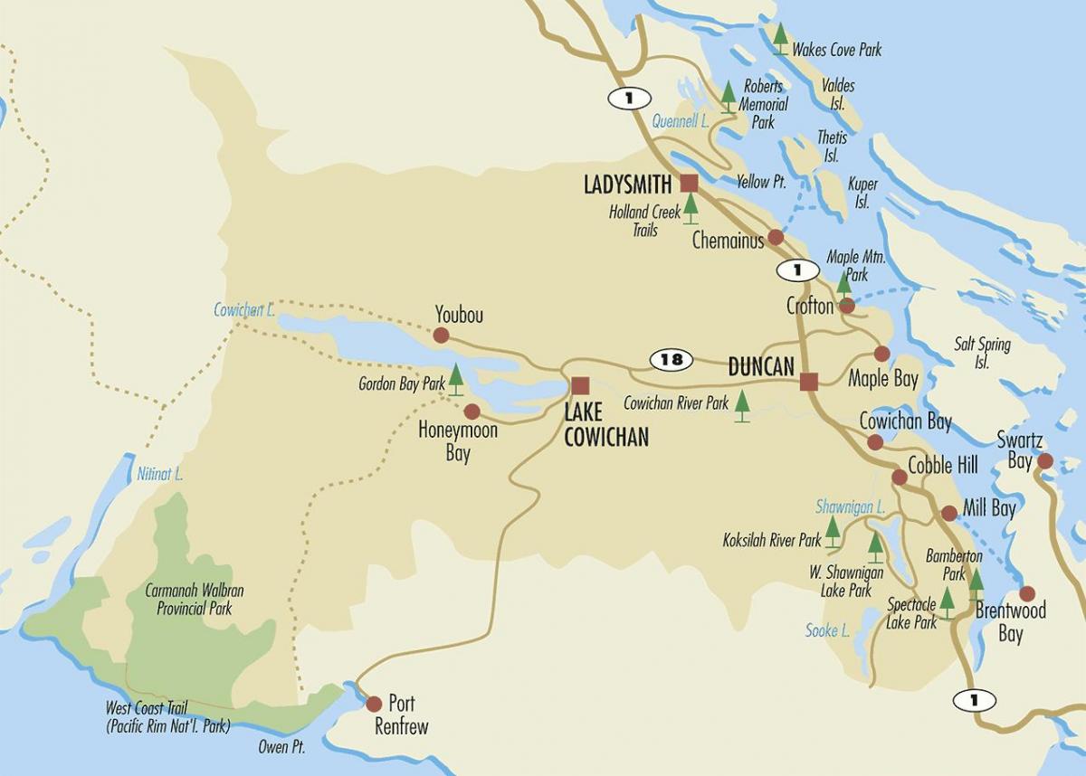 Mapa Duncan wyspie Vancouver 