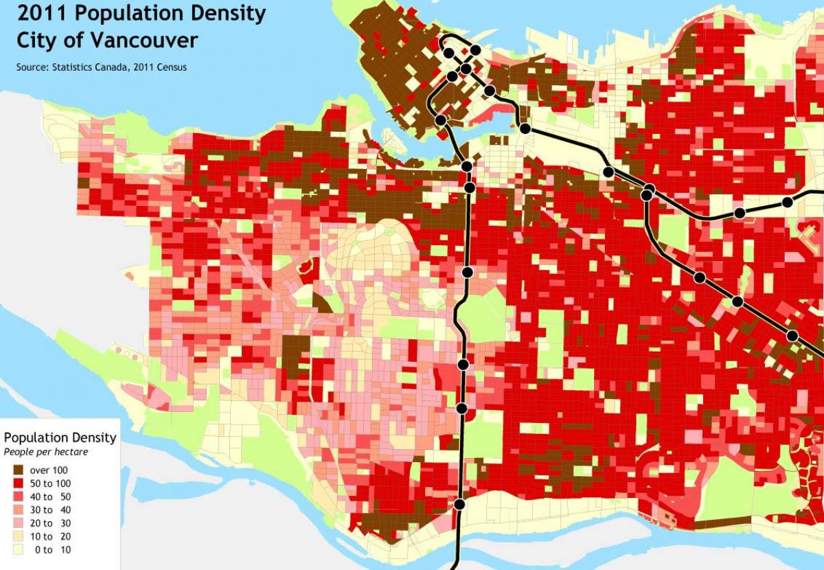 gęstość zaludnienia w Vancouver mapie