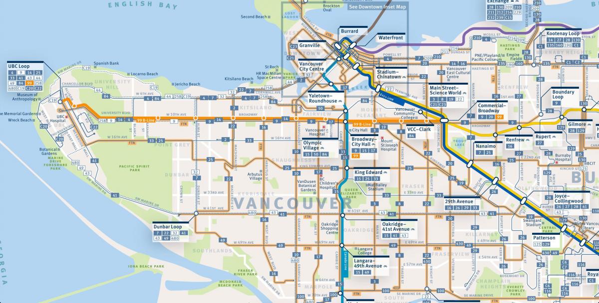 Mapa linii autobusowych Vancouver 