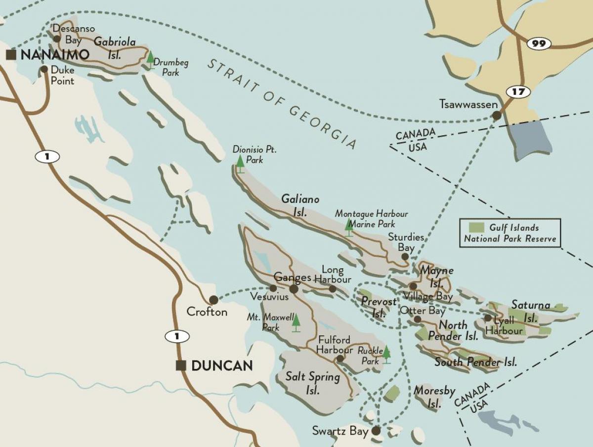 mapa wyspy Vancouver i wysp Gulf 