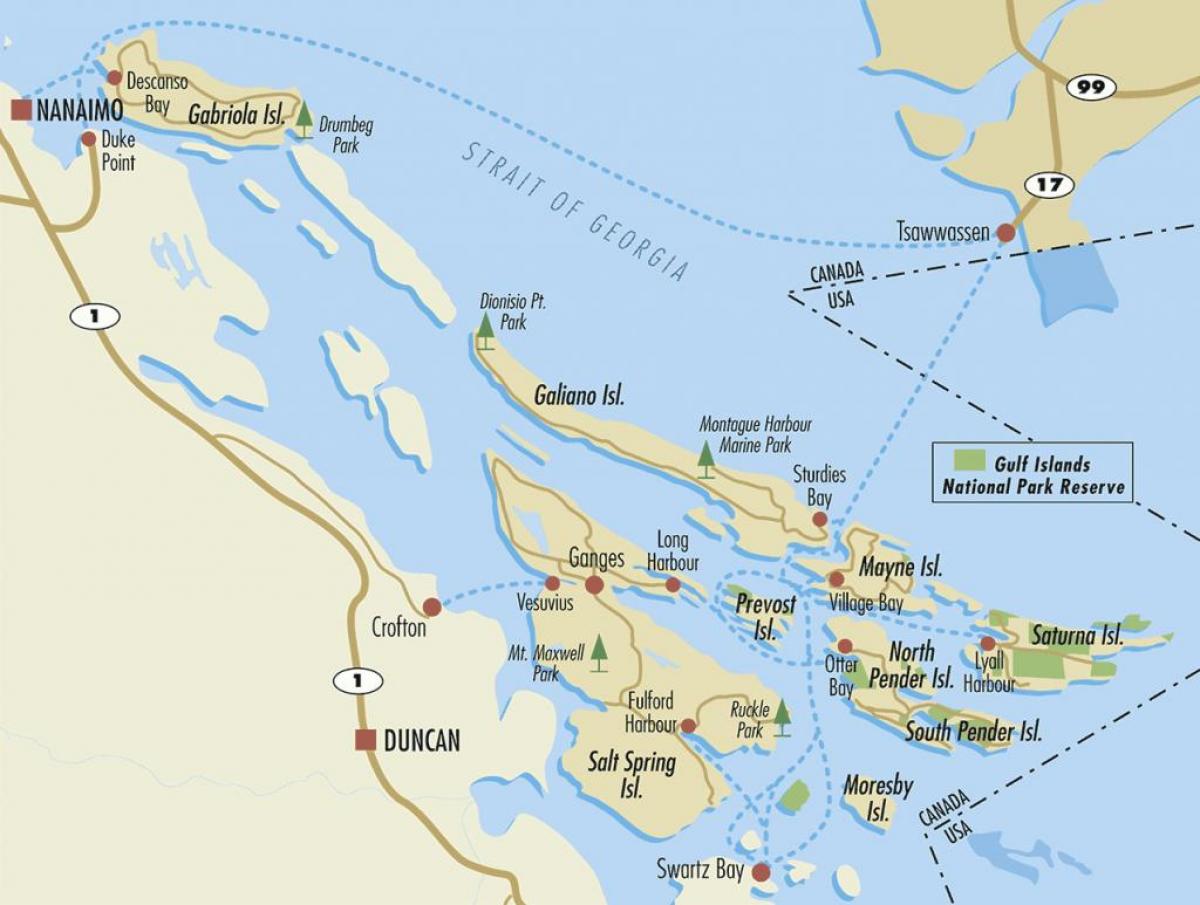 mapa wyspy w zatoce perskiej Kolumbia Brytyjska, Kanada