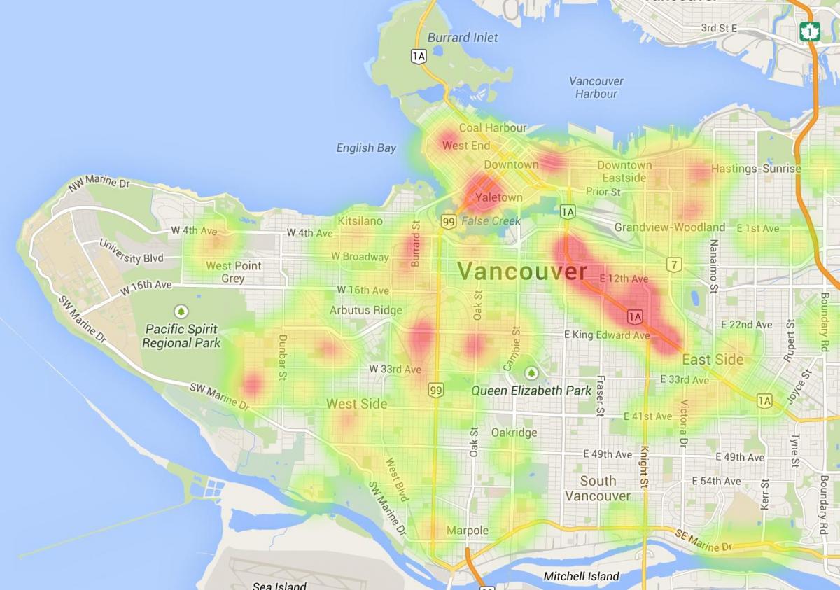 mapa miasta Vancouver, bc