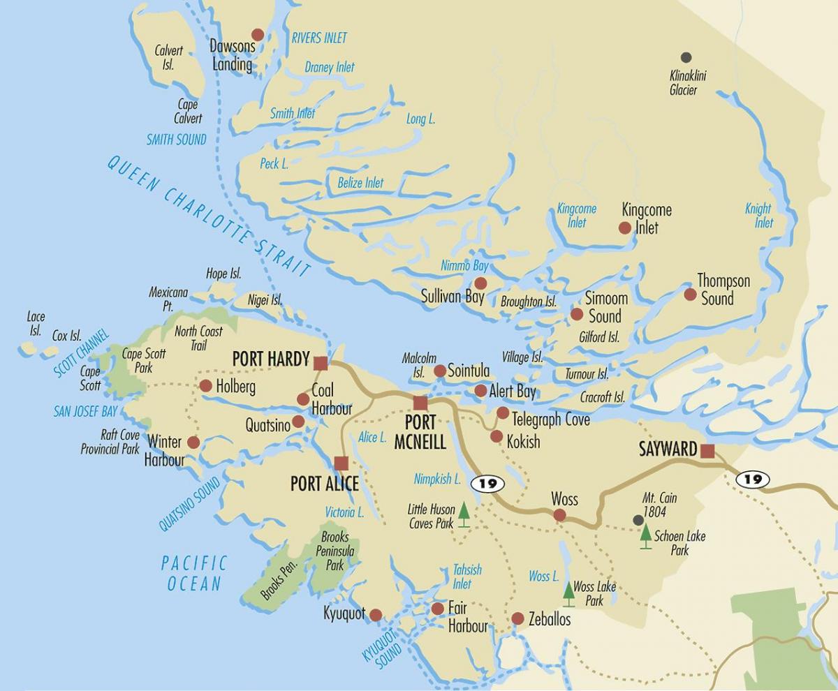Mapa wyspy North Vancouver 