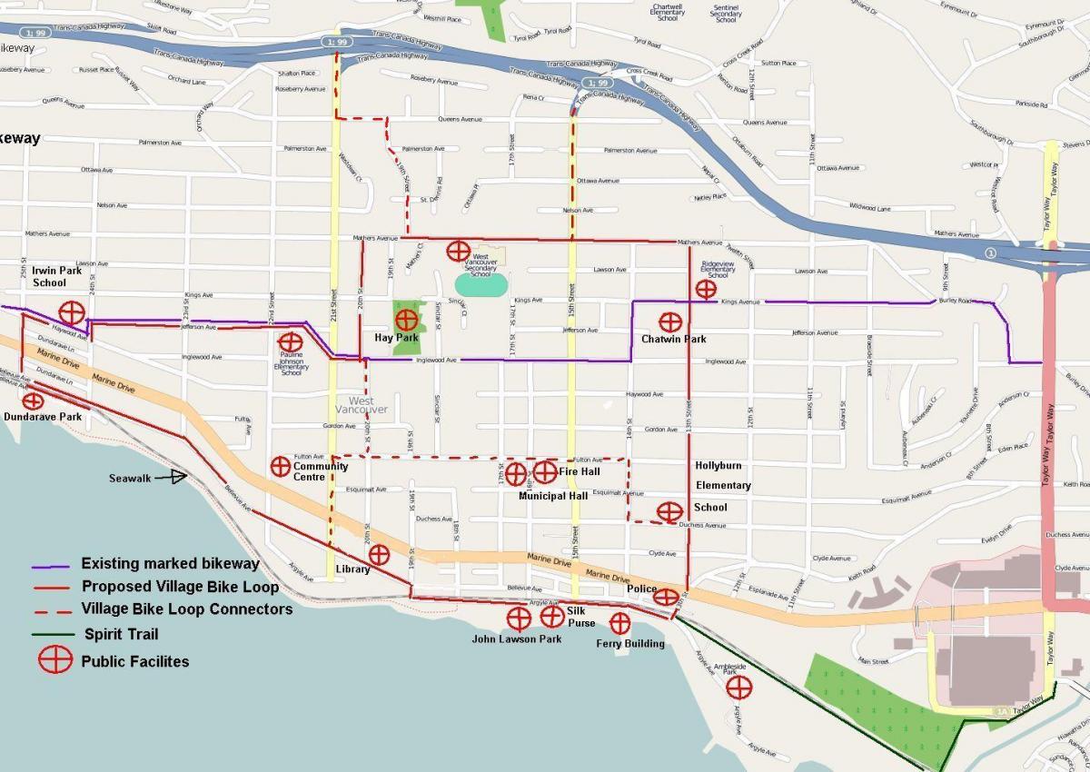 North Vancouver jazda na rowerze mapie