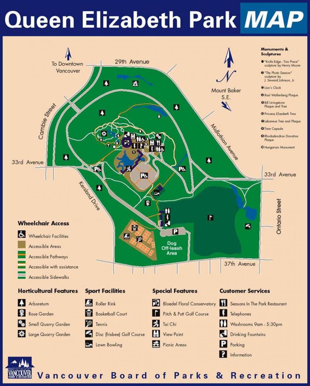 Mapa park królowej Elżbiety w Vancouver