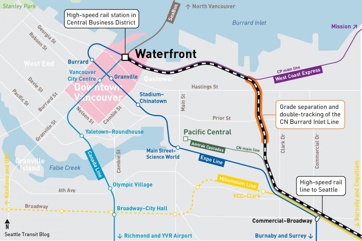 Mapa zbiornika kolejowego w Vancouver