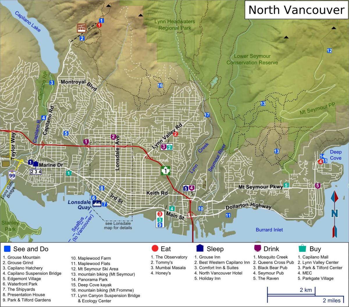 Mapę północnym wybrzeżu Vancouver