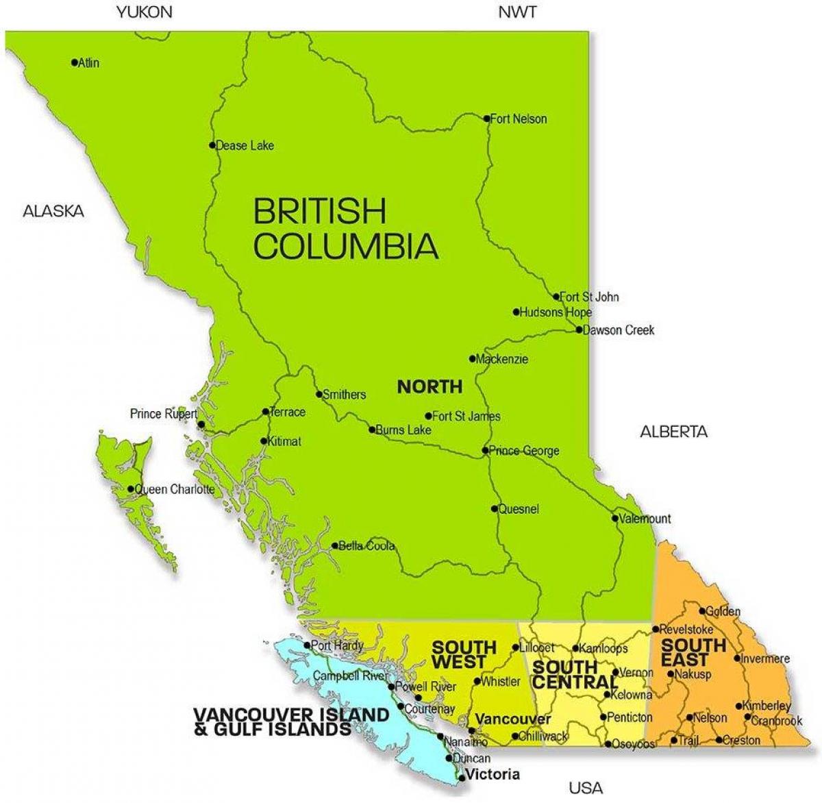 Mapa regionów Kolumbii Brytyjskiej