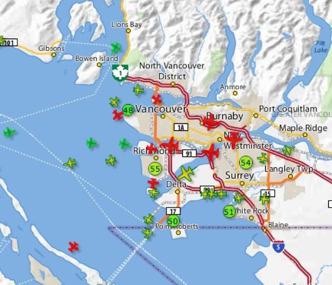 Mapa lotu Vancouver śledzenia