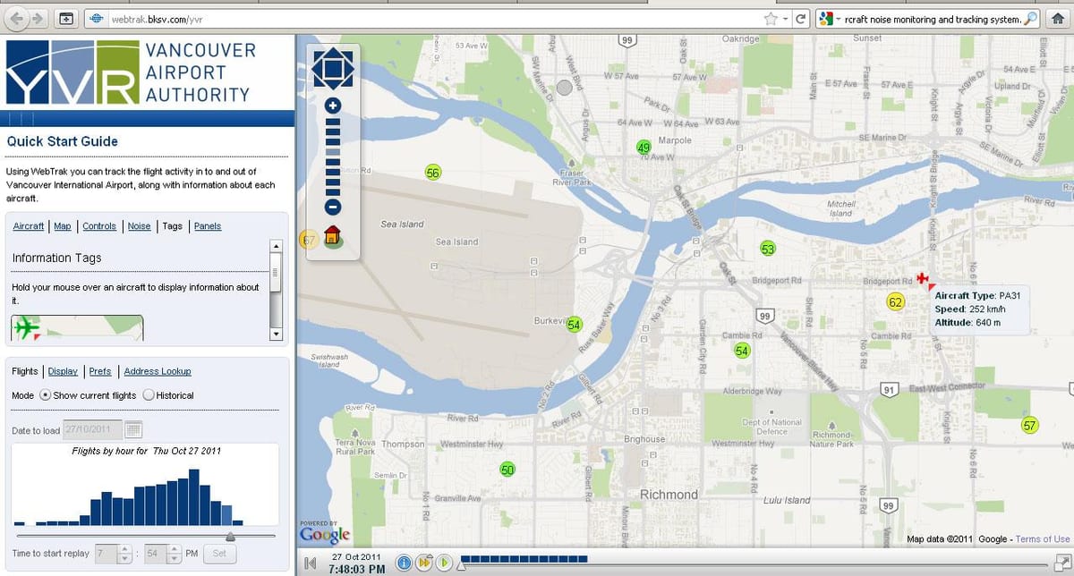 Mapa trajektorii lotu Vancouver