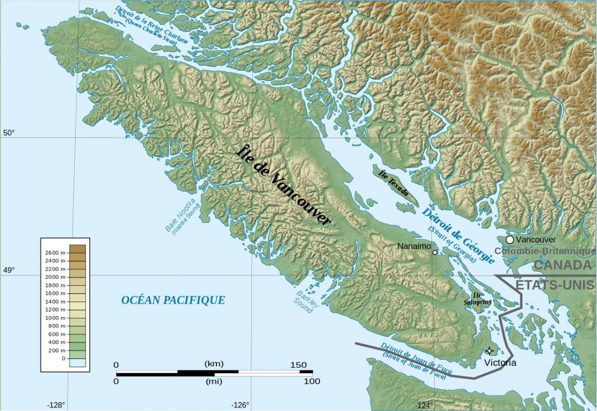 Mapa topograficzna wyspie Vancouver 