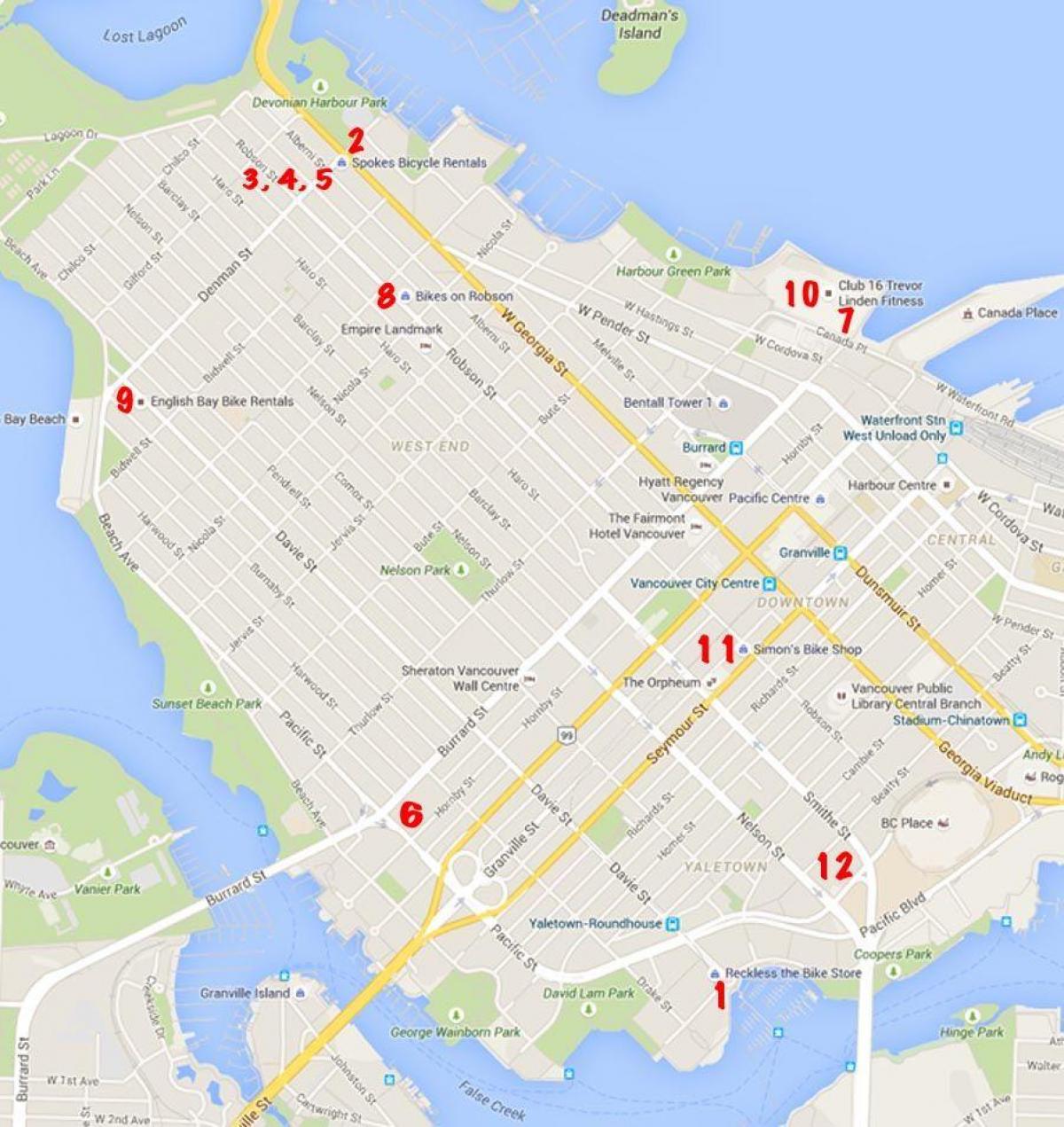 Vancouver roweru mapie