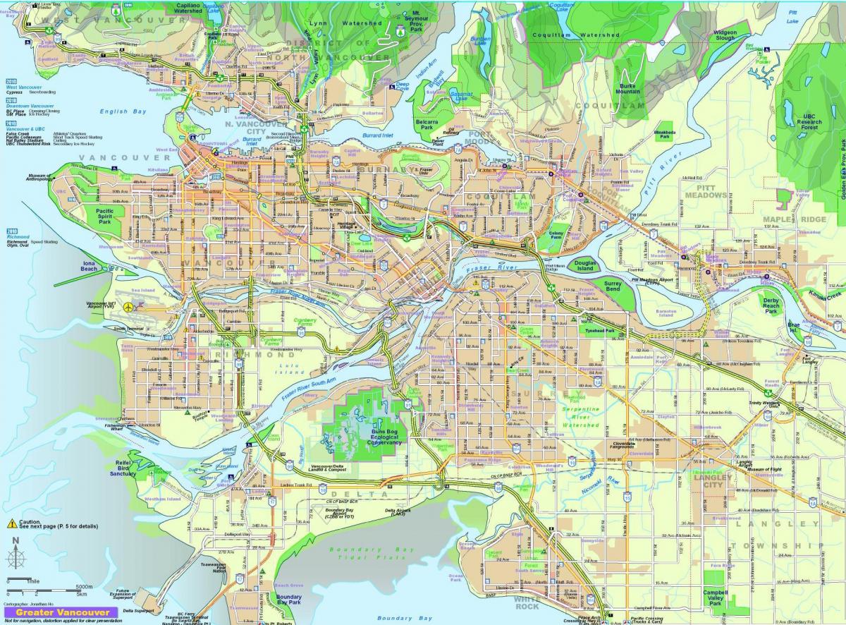 mapa miasta Vancouver, Kolumbia Brytyjska, Kanada