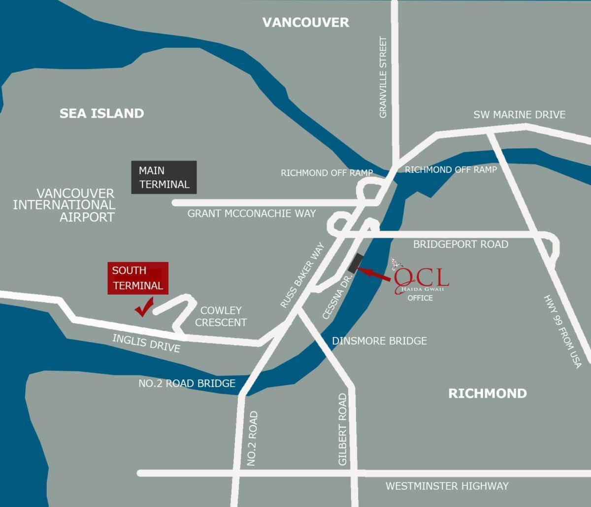 Lokalizacja na mapie międzynarodowy port lotniczy w Vancouver 
