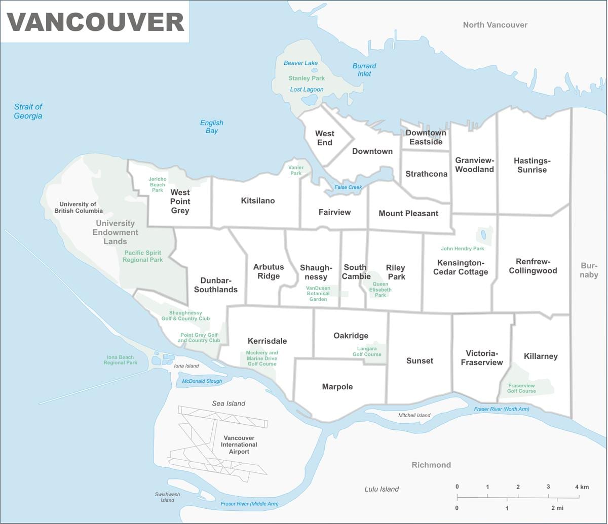 Mapa dzielnic Vancouver