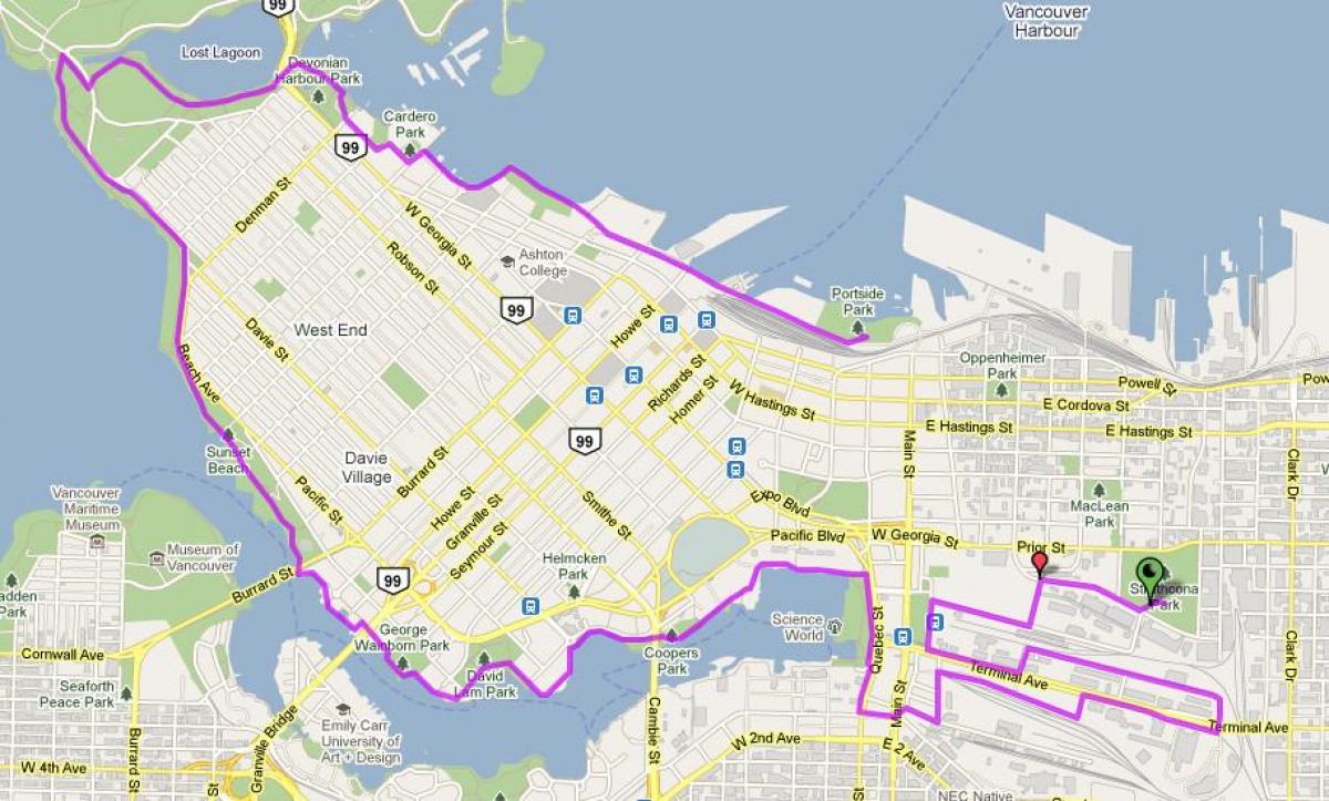 miasto Vancouver roweru mapie