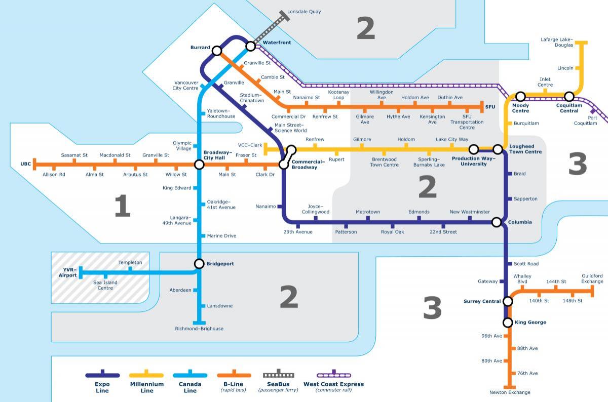 Vancouver transportu publicznego mapie