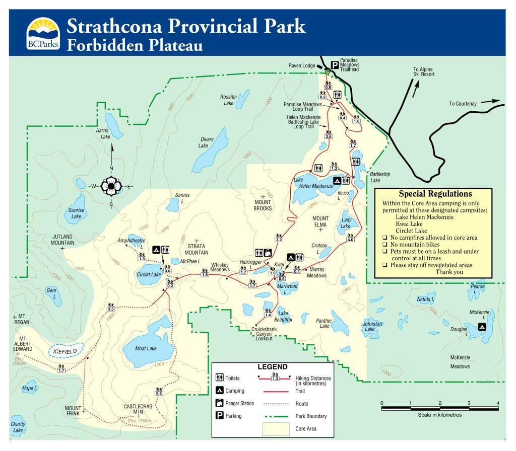 Mapa wyspy Vancouver wojewódzkich parków