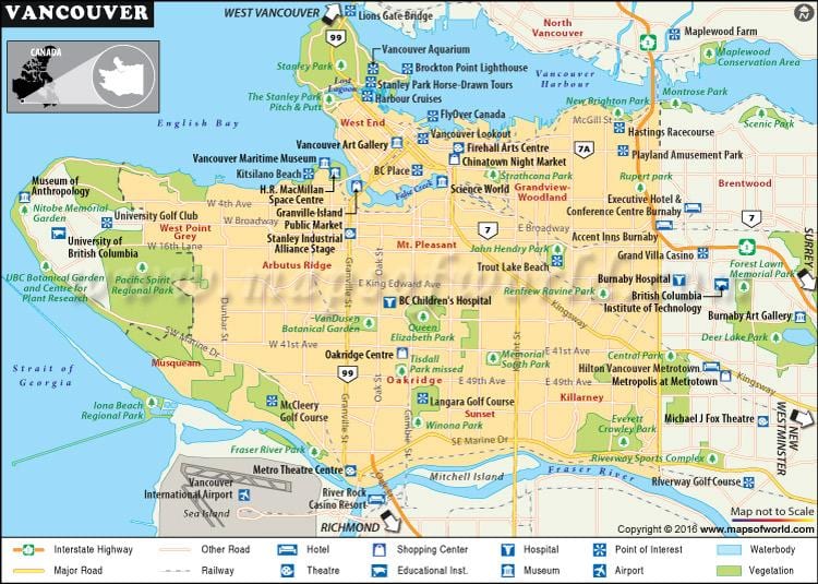 Mapa Vancouver ciekawego