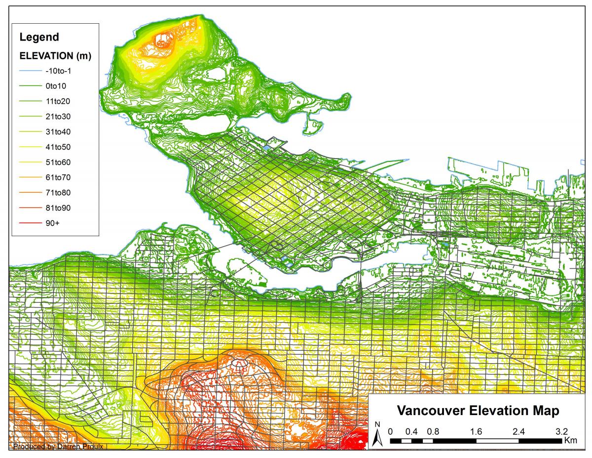Mapa Vancouver wysokości