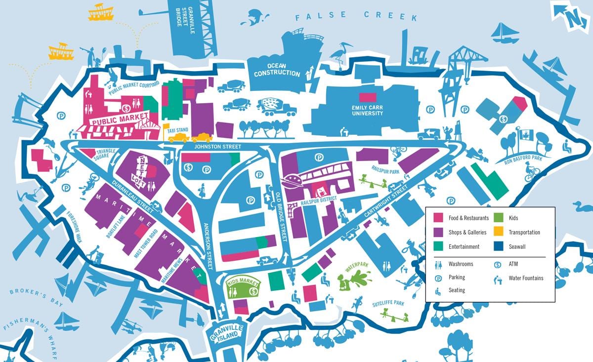 Mapa na wyspie Granville-Vancouver