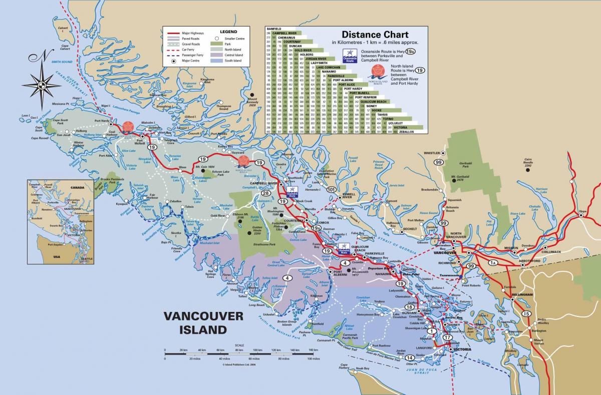 wyspa trasy Vancouver mapa