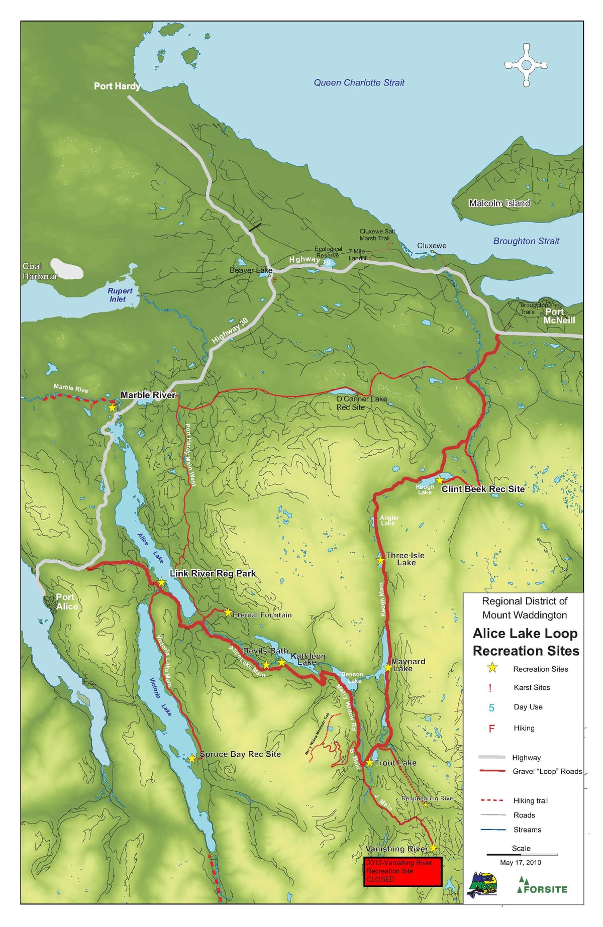 Mapa wyspy Vancouver jaskinie