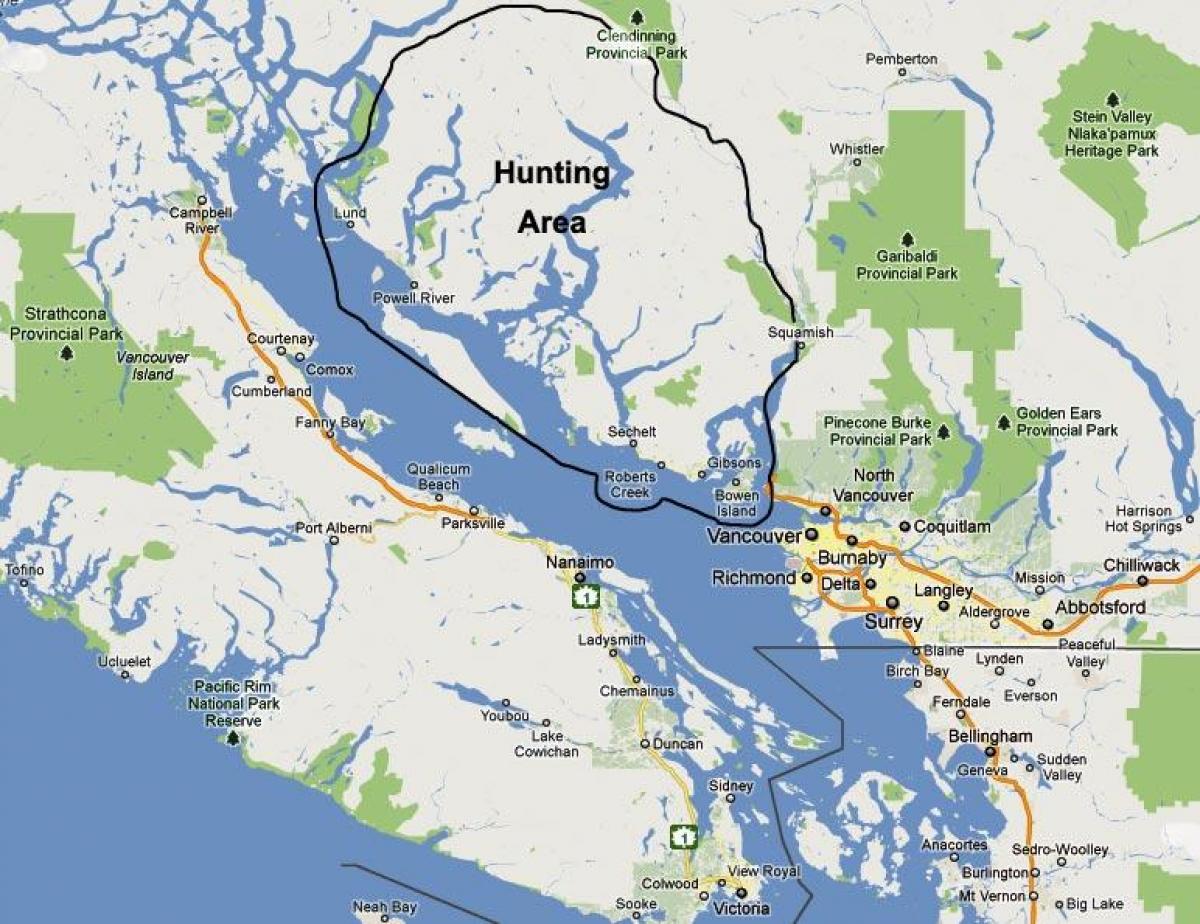 Mapa wyspy Vancouver polowanie