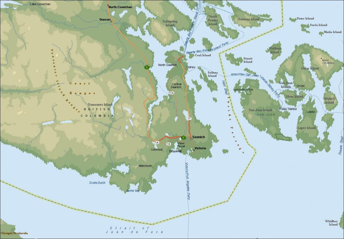 Mapa саанич wyspie Vancouver 