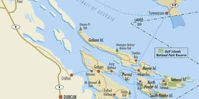 Mapa wyspy w zatoce perskiej Kolumbia Brytyjska, Kanada