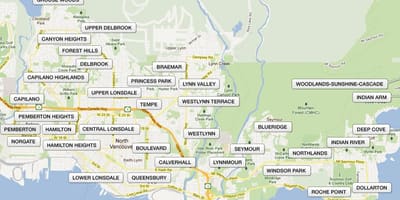 Mapa obszarów North Vancouver 