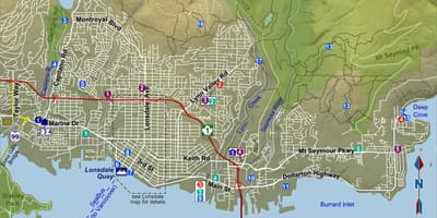 Mapę północnym wybrzeżu Vancouver