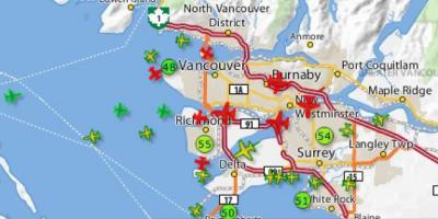 Mapa lotu Vancouver śledzenia