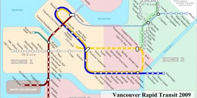 Strefy Vancouver kolei miejskiej mapie