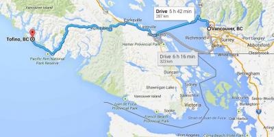 Mapa Tofino na wyspie Vancouver 