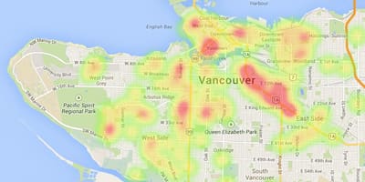 Mapa Vancouver ciepła