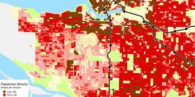 Mapa wyspy Vancouver gęstość zaludnienia 