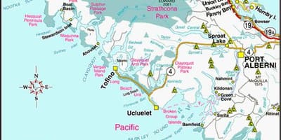 Mapa zachodniego wybrzeża Kanady